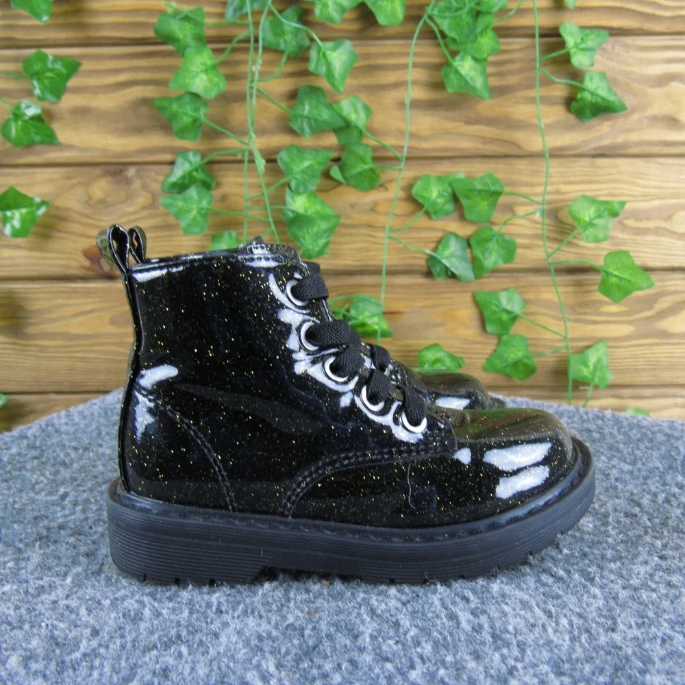 There‎ Abouts Lil Reese Toddler Kids Black Glitter Ankle Boots 6 Laces Zipper
